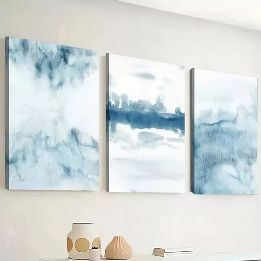 3pcs  Featuring a Minimalist Blue-Themed Abstract  Wall Art Set Canvas Framed 40x60cm - High Quality Print 100% Australian Made Wall Canvas Ready to Hang