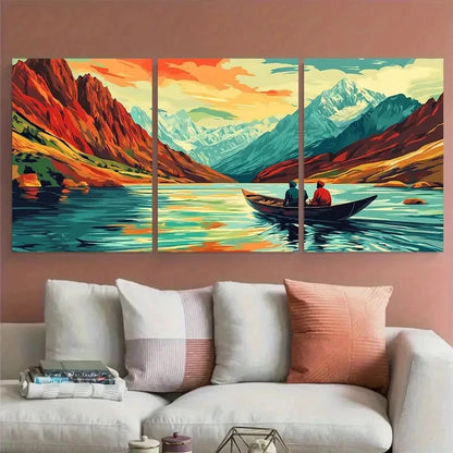 3pcs Pakistan Travel with Mountains & lake View Wall Art Set Canvas Framed 50x70cm - High Quality Print 100% Australian Made Wall Canvas Ready to Hang