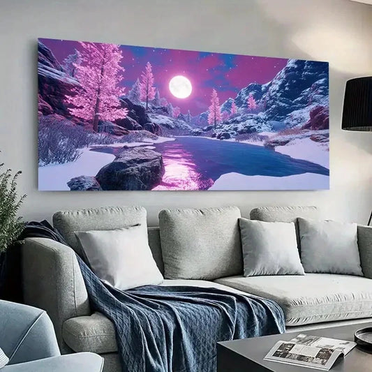 Mountain with Snowy River wall canvas office home room framed 120x60cm - Bella Home Decor