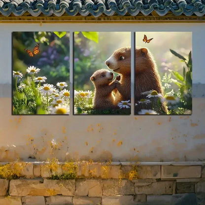 3pcs Vibrant Otter and Butterfly in Floral Garden Metal Print Ready to Hang Art