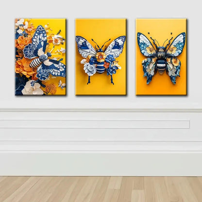 3pcs Butterfly Themed Textured Painting Wall Art Set Canvas Framed 60x90cm - High Quality Print 100% Australian Made Wall Canvas Ready to Hang