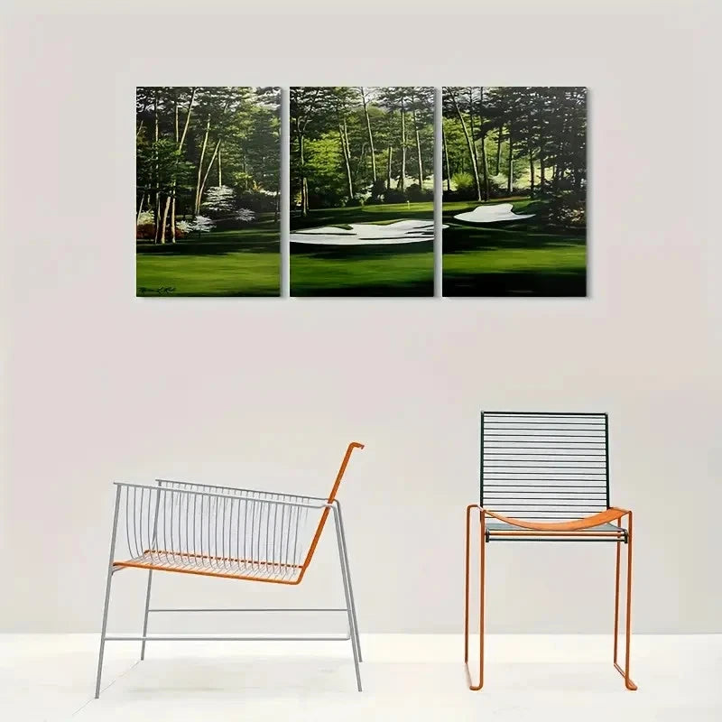 3pcs Serene Golf Course Nature Landscape Metal Print Ready to Hang Art
