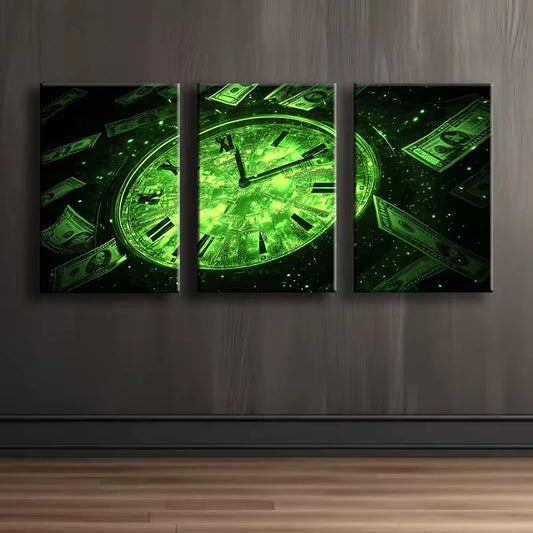 3pcs Time is money Illustration Wall Art Set Canvas Framed 60x90cm - High Quality Print 100% Australian Made Wall Canvas Ready to Hang