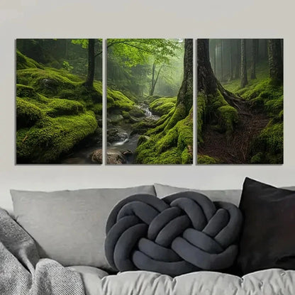 3pcs Enchanted Woodland Scene with Misty Stream Wall Art Set Canvas Framed 50x70cm - High Quality Print 100% Australian Made Wall Canvas Ready to Hang