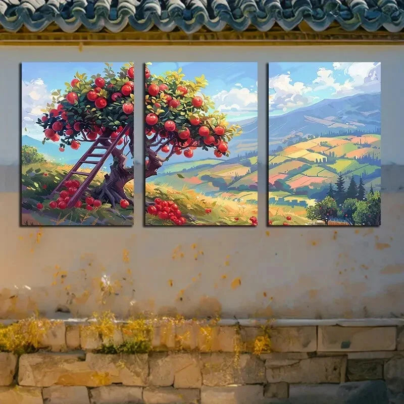 3pcs Orchard Landscape Vivid Nature Scenery Metal Print Ready to Hang Art