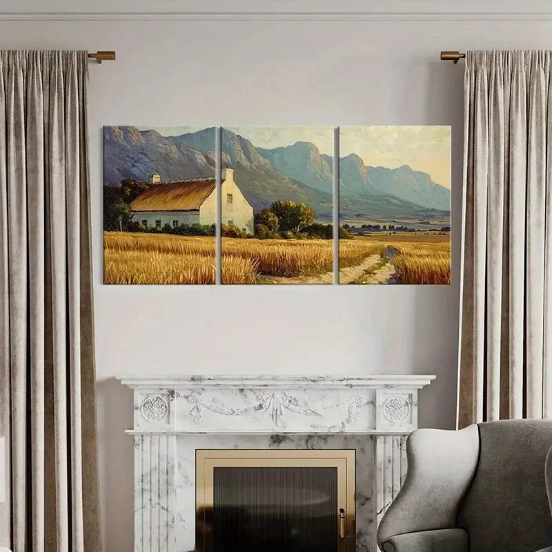 3pcs Rustic Farmhouse Landscape Mountain View Metal Print Ready to Hang Art