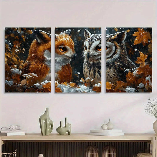 3pcs Vibrant Wildlife Golden Leaves Metal Print Ready to Hang Art