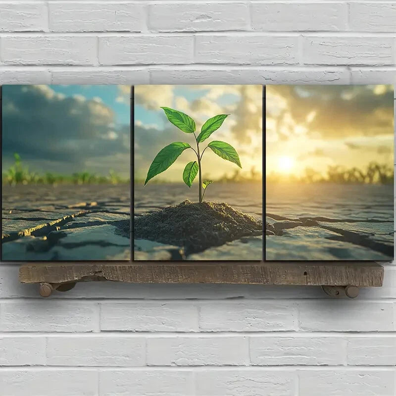 3pcs A Plant with Great Vitality Green Leaves Metal Print Ready to Hang Art
