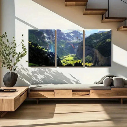 3pcs Fantasy Otherworld Art Dragons Valley Wall Art Set Canvas Framed 40x60cm - High Quality Print 100% Australian Made Wall Canvas Ready to Hang