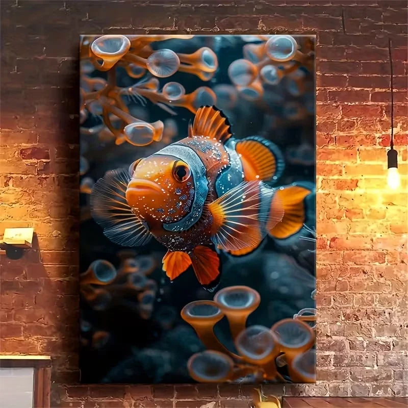 Vibrant Orange & Blue Fish Oil Painting Portrait 60x90cm Home Decor Wall Print Art