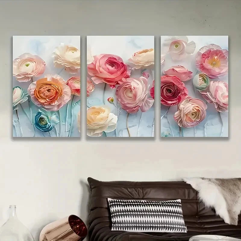 3pcs Pastel Ranunculus Floral Wall Art Set Canvas Framed 40x60cm - High Quality Print 100% Australian Made Wall Canvas Ready to Hang