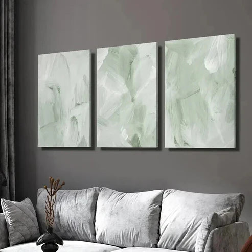 3pcs Sage Green & White Abstract Painting Wall Art Set Canvas Unframed - High Quality Print 100% Australian Made Wall Canvas