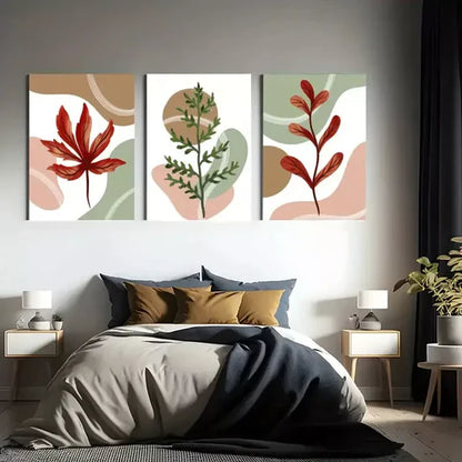 3pcs Green & Red Flowers and Grass Art Canvas Unframed - High Quality Print 100% Australian Made Wall Canvas