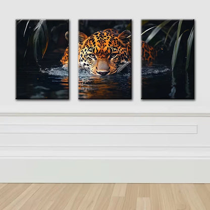 3pcs Luxurious Swimming Leopards Wall Art Set Canvas Framed 60x90cm - High Quality Print 100% Australian Made Wall Canvas Ready to Hang