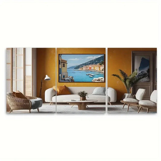 3pcs French Riviera Coast Vibrant Travel Poster Metal Print Ready to Hang Art