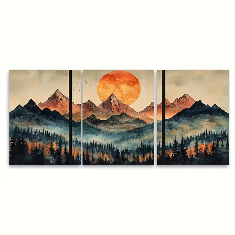3pcs Watercolor Mountain Landscape Metal Print Ready to Hang Art