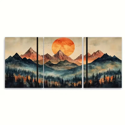 3pcs Watercolor Mountain Landscape Metal Print Ready to Hang Art