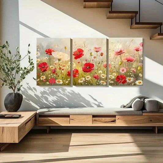 3pcs Flowers Meadow Abstract Floral Art Metal Print Ready to Hang Art