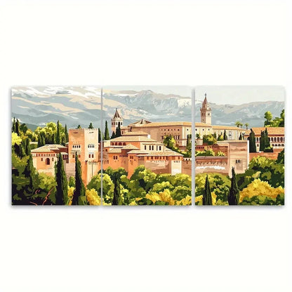 3pcs Vibrant Alhambra Palace & Sierra Nevada Metal Print Ready to Hang Art