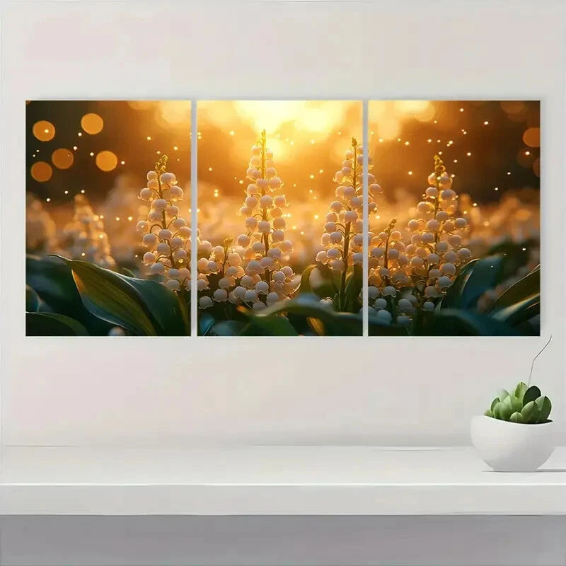 3pcs Lily of the Valley Nature-Inspired Art Metal Print Ready to Hang Art