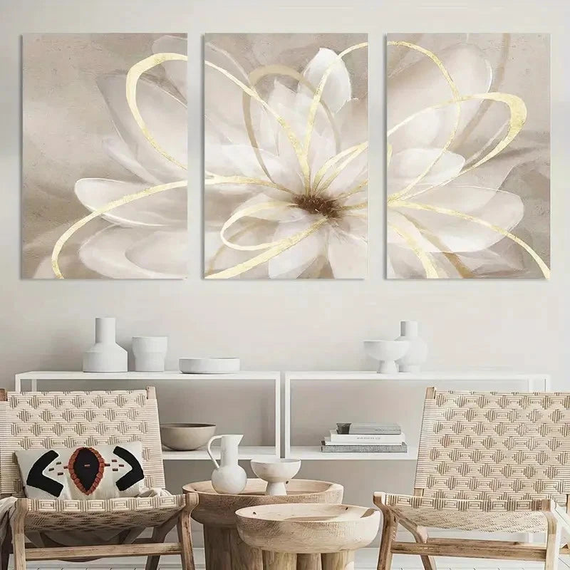 3pcs Painting Kureful White Floral Wall Art Metal Print Ready to Hang Art