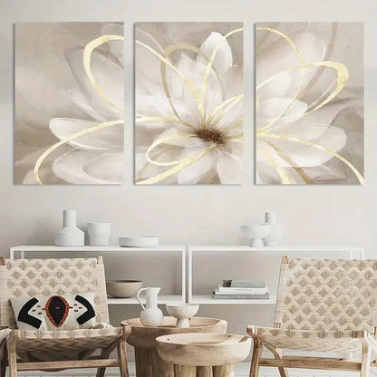 3pcs Painting Kureful White Floral Wall Art Metal Print Ready to Hang Art