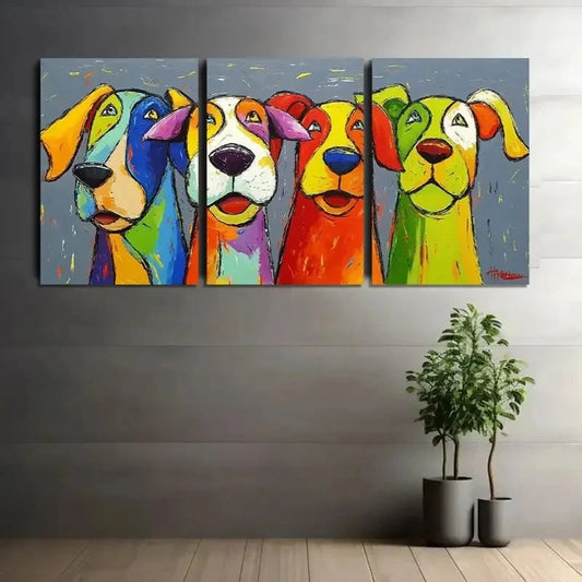 3pcs Colorful Dogs in Wassi Style Posters Metal Print Ready to Hang Art