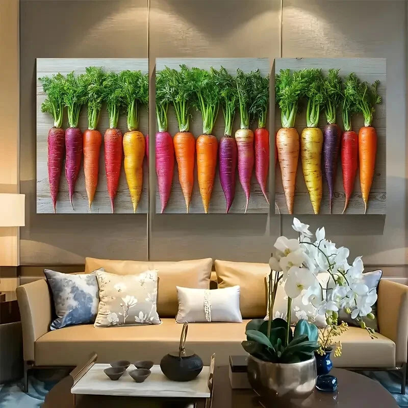 3pcs Rainbow Heirloom Carrots Rainbow Kitchen Metal Print Ready to Hang Art