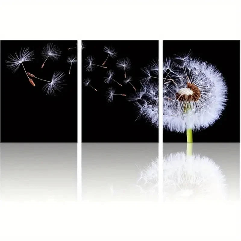 3pcs Black and White Nature Floral Design Metal Print Ready to Hang Art