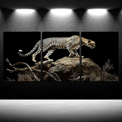 3pcs Lonely leopard on Rocks Metal Print Ready to Hang Art