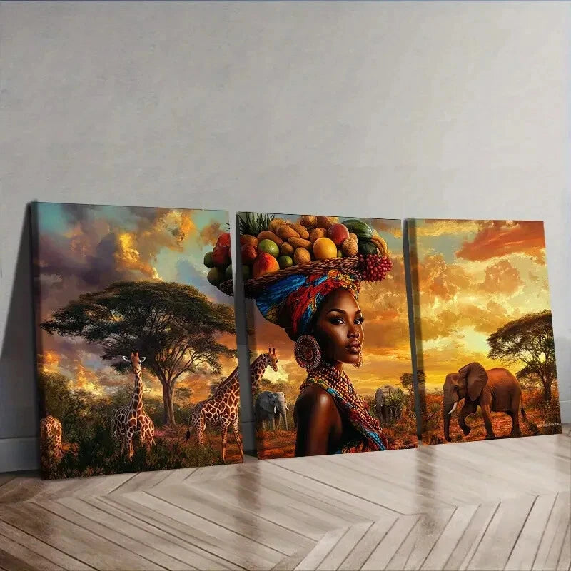 3pcs African Beauty Canvas Wall Art Set Canvas Framed 40x60cm - High Quality Print 100% Australian Made Wall Canvas Ready to Hang