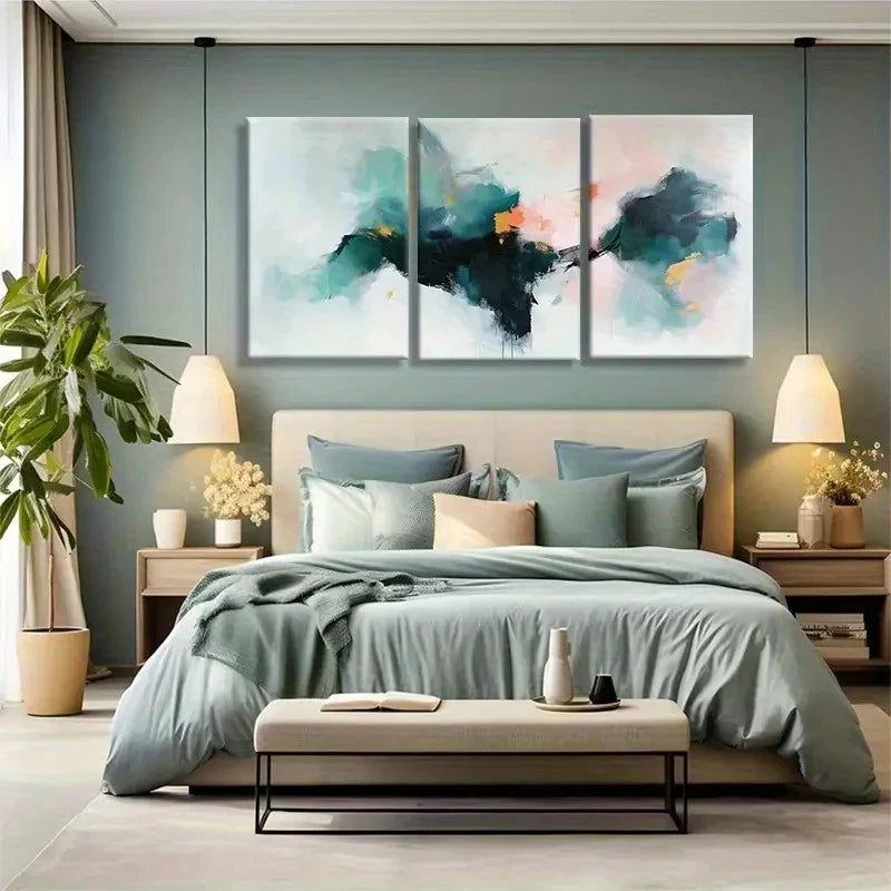 3pcs Minimalist Abstract Blue Coral Black Metal Print Ready to Hang Art