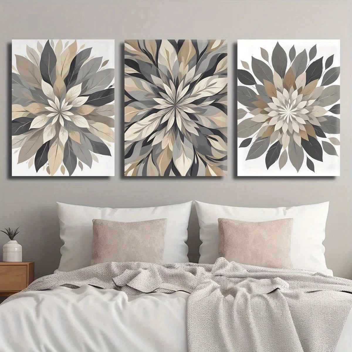 3pcs Beige Flower Botanical Petal Designs Metal Print Ready to Hang Art