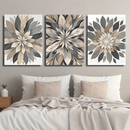 3pcs Beige Flower Botanical Petal Designs Metal Print Ready to Hang Art