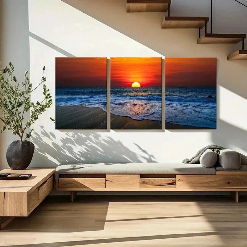 3pcs Seaside Sunset Beach Scene Nature Wall Art Set Canvas Framed 40x60cm - High Quality Print 100% Australian Made Wall Canvas Ready to Hang