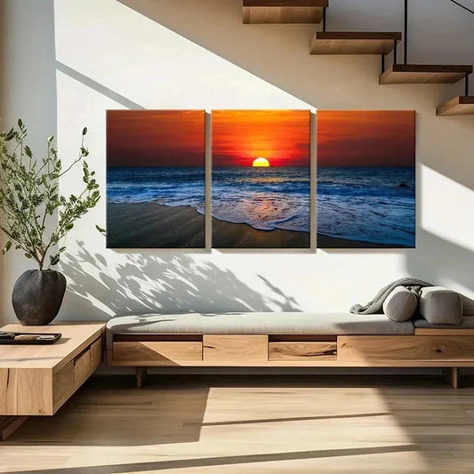 3pcs Seaside Sunset Beach Scene Nature Wall Art Set Canvas Framed 40x60cm - High Quality Print 100% Australian Made Wall Canvas Ready to Hang