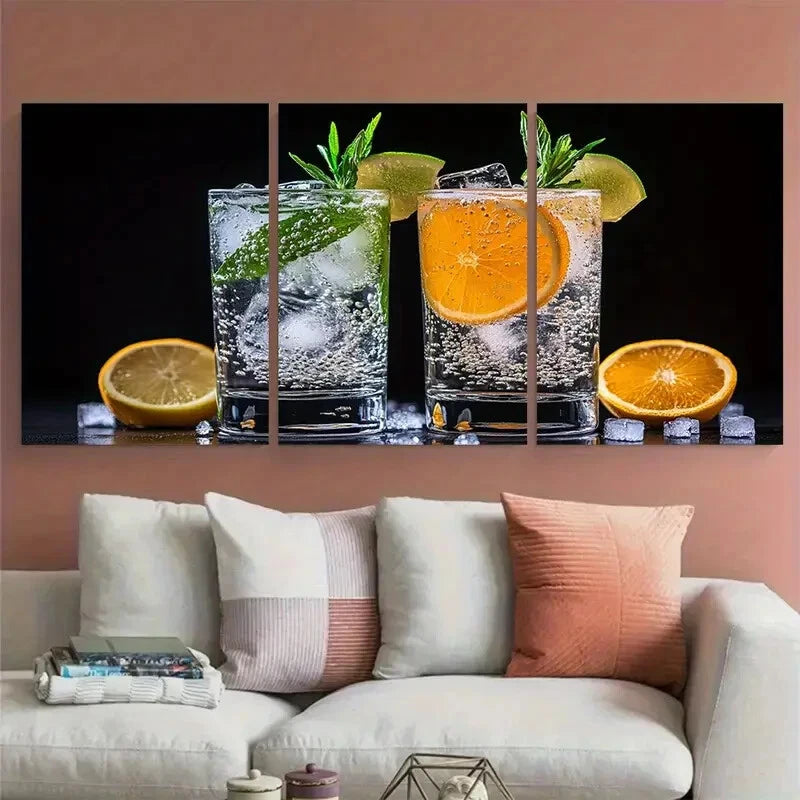 3pcs Gin and Tonic Classic Cocktail Photography Metal Print Ready to Hang Art