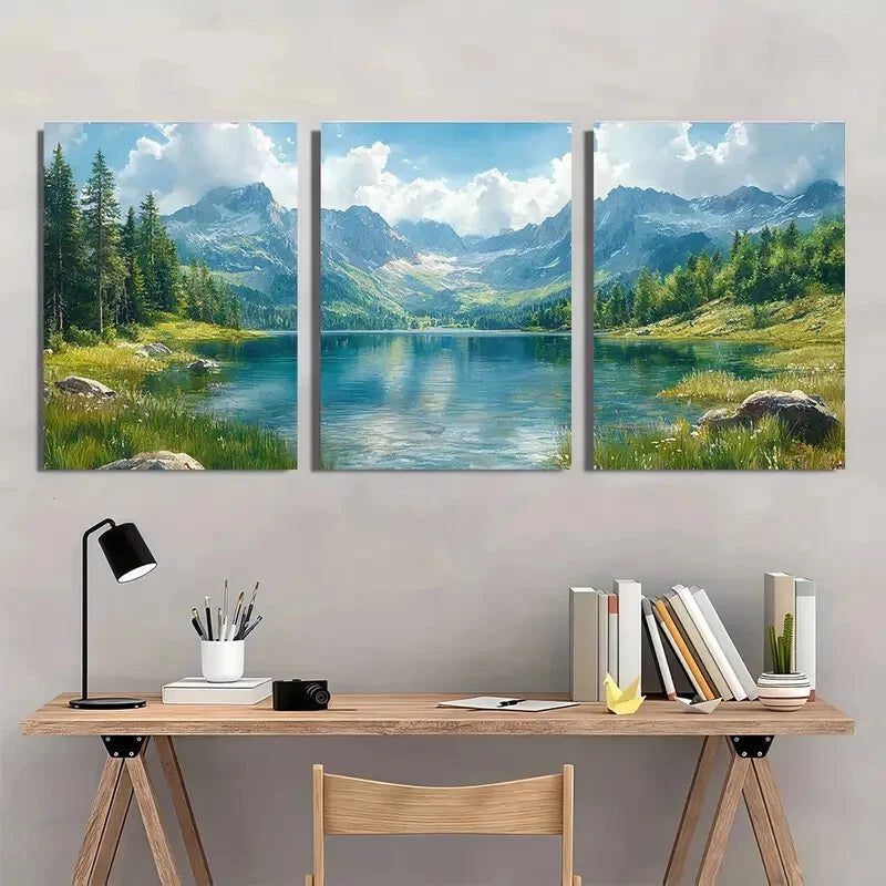 3pcs Mountain Valley Watercolor Landscape Metal Print Ready to Hang Art