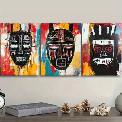 3pcs Featuring a Striking African Mask Wall Art Set Canvas Unframed - High Quality Print 100% Australian Made Wall Canvas