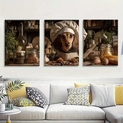 3pcs Funny Dog Chef Cute Animal Cooking Theme Metal Print Ready to Hang Art