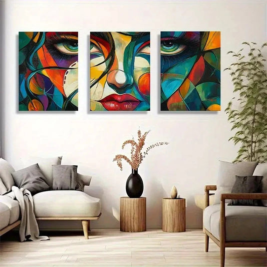3pcs Vibrant Abstract Face Portraits Metal Print Ready to Hang Art