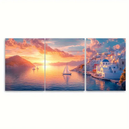 3pcs Romantic Greek Island Sunset Sea Reflections Metal Print Ready to Hang Art