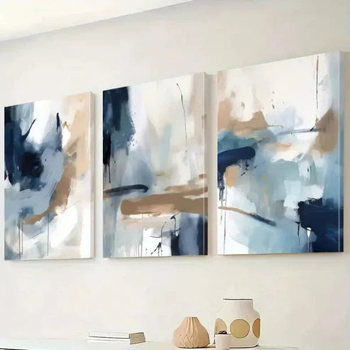 3pcs Abstract Wall Art In Shades Of Blue And Brown And White Wall Art Set Canvas Unframed - High Quality Print 100% Australian Made Wall Canvas
