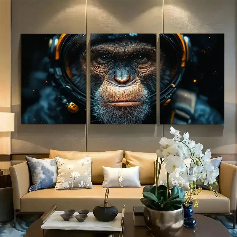 3pcs Space Ape to The Moon Metal Print Ready to Hang Art