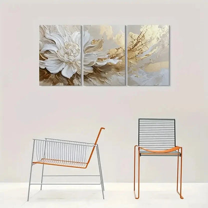 3pcs White and Golden Floral Design Metal Print Ready to Hang Art
