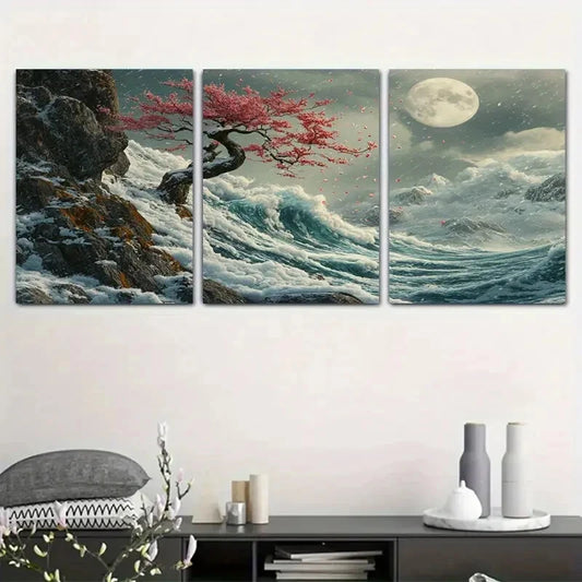 3pcs Modern Nature Full Moon Snowy Metal Print Ready to Hang Art