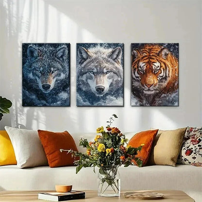 3pcs Majestic Wildlife Portraits Fierce Perfect Wall Art Set Canvas Framed 40x60cm - High Quality Print 100% Australian Made Wall Canvas Ready to Hang