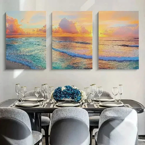 3pcs Sunset Ocean Beach Canvas Framed 60x90cm - High Quality Print 100% Australian Made Wall Canvas Ready to Hang