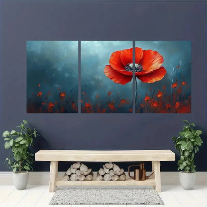 3pcsVibrant Red Poppy Colorful Floral Metal Print Ready to Hang Art