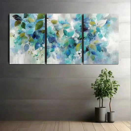 3pcs Painting of Leaves and Flowers in Shade Metal Print Ready to Hang Art